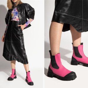 Ganni Pink Recycled Rubber Chelsea Ankle Lug Boots